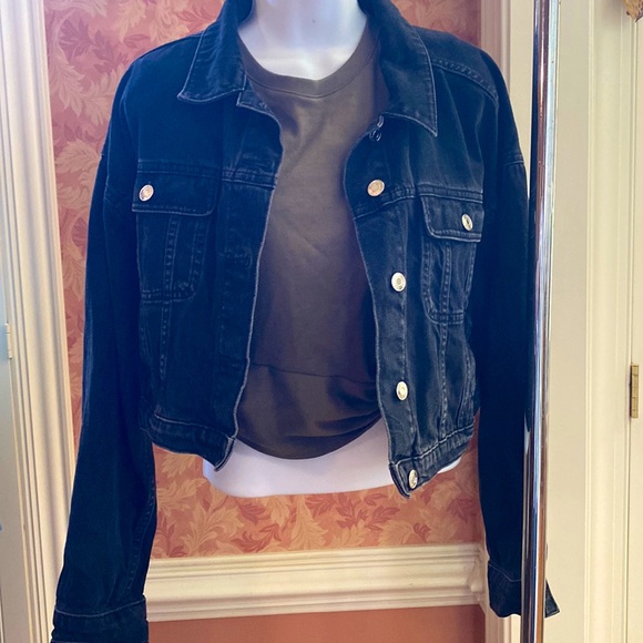 ASOS Jackets & Blazers - ASOS Super Cute Cropped Black Demin Jacket, Size 8